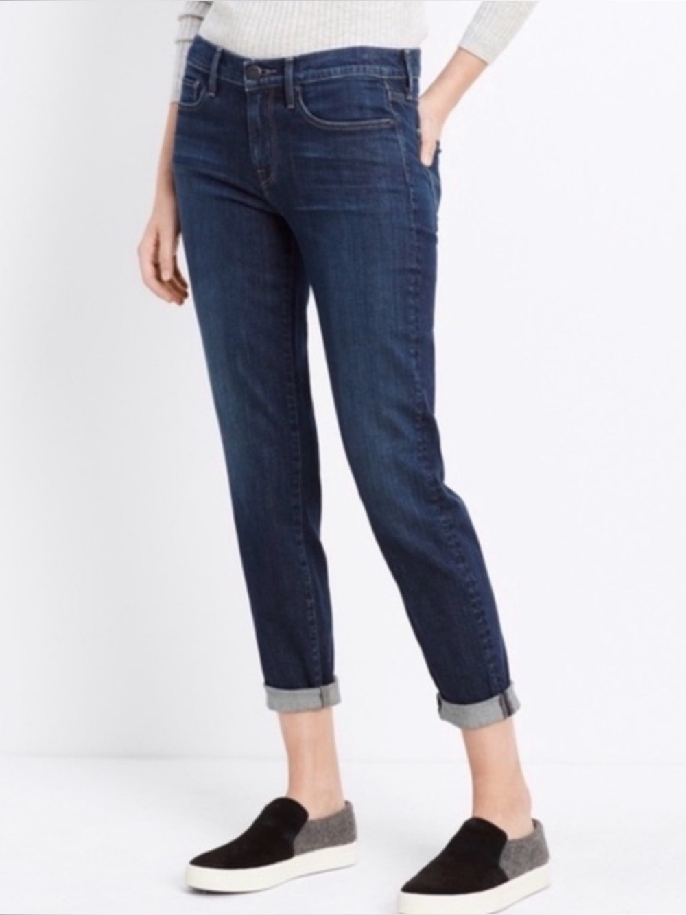 Vince Dark Blue Cuffed Straight-Leg Jeans